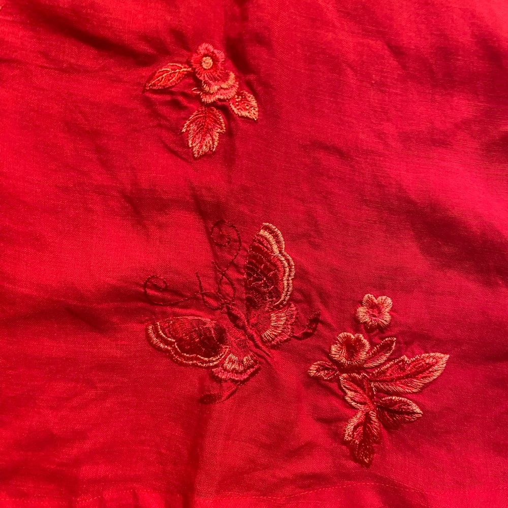 Coral/red Japanese style blouse looks like linen with beautiful embroide… - Picture 11 of 12